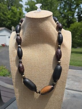 Wood Bead Statement Necklace - Black & Brown ☆ Bohemian Style Chunky  ☆ Vintage